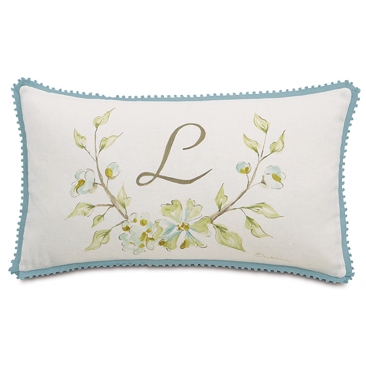 Magnolia Hand-Painted Monogram Decorative Pillow