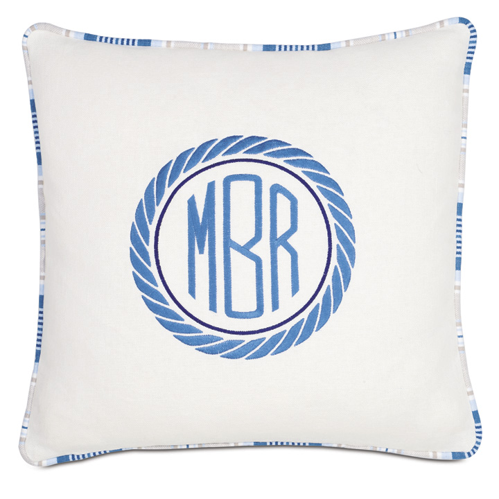 Maritime Embroidered Monogram Accent Pillow In Ivory
