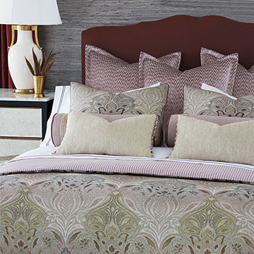 Evie - ,luxury bedding,designer bedding,designer bedroom,alexa hampton,pink bedding,mauve bedding,purple bedding,luxury bedroom,luxury pillow,luxury duvet,ticking stripe,designer pillow,pink velvet,