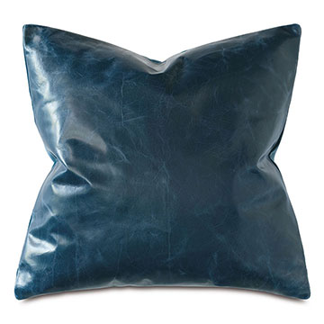 Tudor Leather Decorative Pillow in Ocean