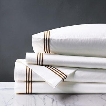 Tessa Satin Stitch Sheet Set in White/Brown