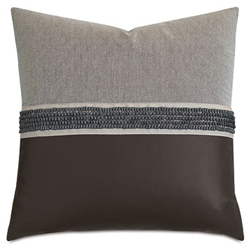 Sheldon Beaded Border Decorative Pillow in Granite