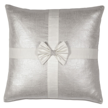 Gift Bow Decorative Pillow in Silver