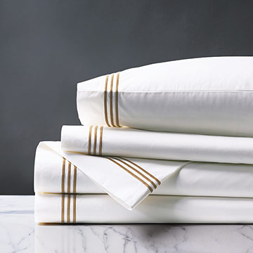Tessa Satin Stitch Sheet Set in White/Antique 