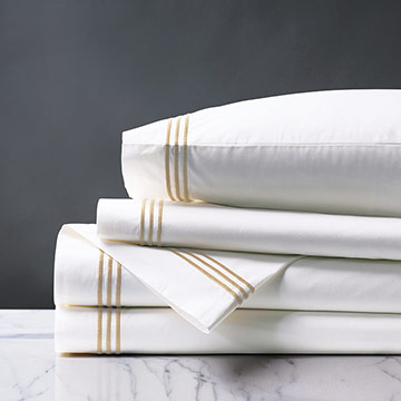 Tessa Satin Stitch Sheet Set in White/Bisque