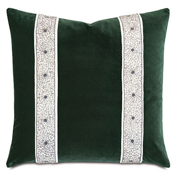 Uma Beaded Border Decorative Pillow In Emerald