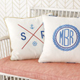 Maritime Embroidered Flag Accent Pillow In Ivory