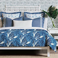 Brahea - ,tropical bedding,tropical decor,blue tropical,blue bedding,botanical print,tropical duvet,tropical pillow,blue palm print,linen bedding,blue linen,luxury bedding,tropical bedroom,cable knit pillow,