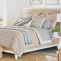 Hawley - ,terry bedding,pastel bedding,hand-painted pillow,pastel pink bedding,thom filicia bedding,terry pillow,terry duvet,pink and blue bedding,leaf embroidery,leaf pillow,