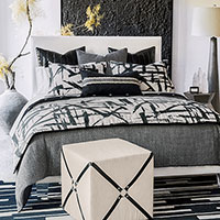Zelda - ,monochrome bedding,black and white bedding,modern bedding,graphic bedding,graphic duvet,black and white shams,graphic print,avant garde print,studded bedding,studded pillows,faux leather bedding,black bedding,black leather bedding,