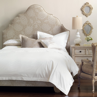 Eastern Accents Luxury Designer, Carlotta Designer Queen Bed With Upholstered Headboard In White